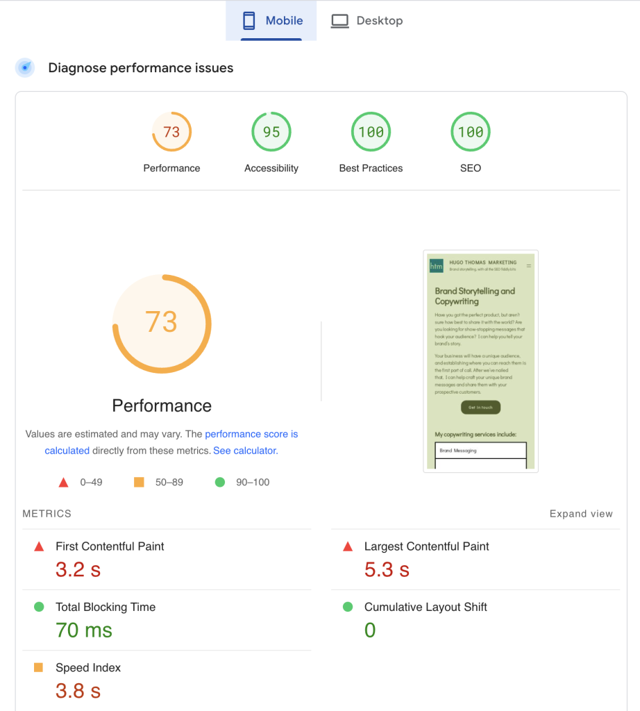 PageSpeed Insight's Mobile Performance features